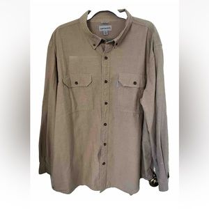 Carhartt Men’s Dark Tan Long Sleeve Casual Button Down Shirt | Size 2XL